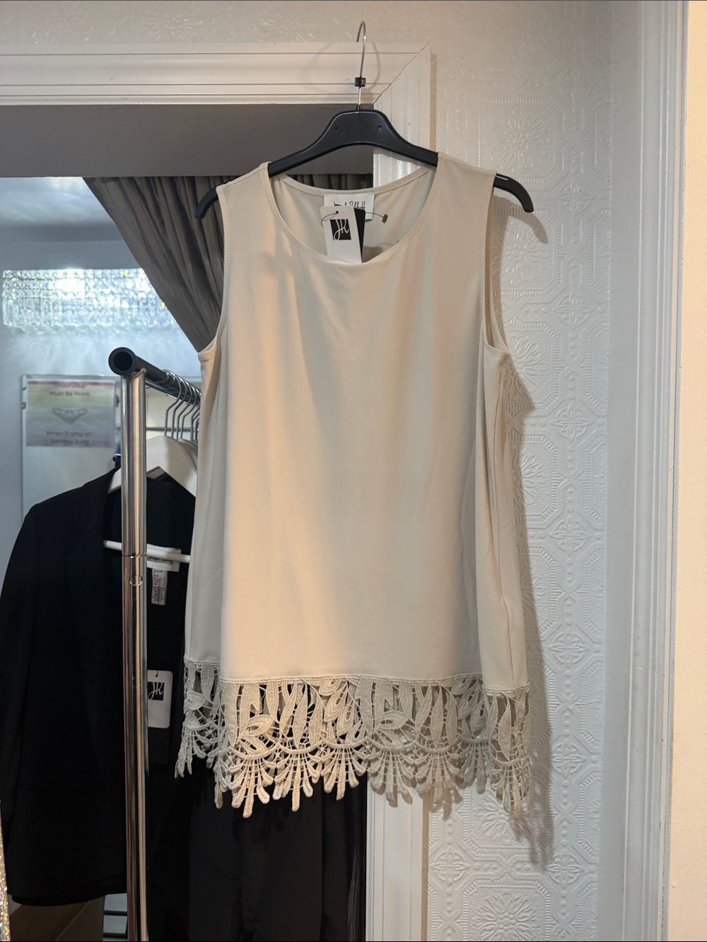 Joseph Ribkoff Sleeveless Ivory Lace-Hem Top